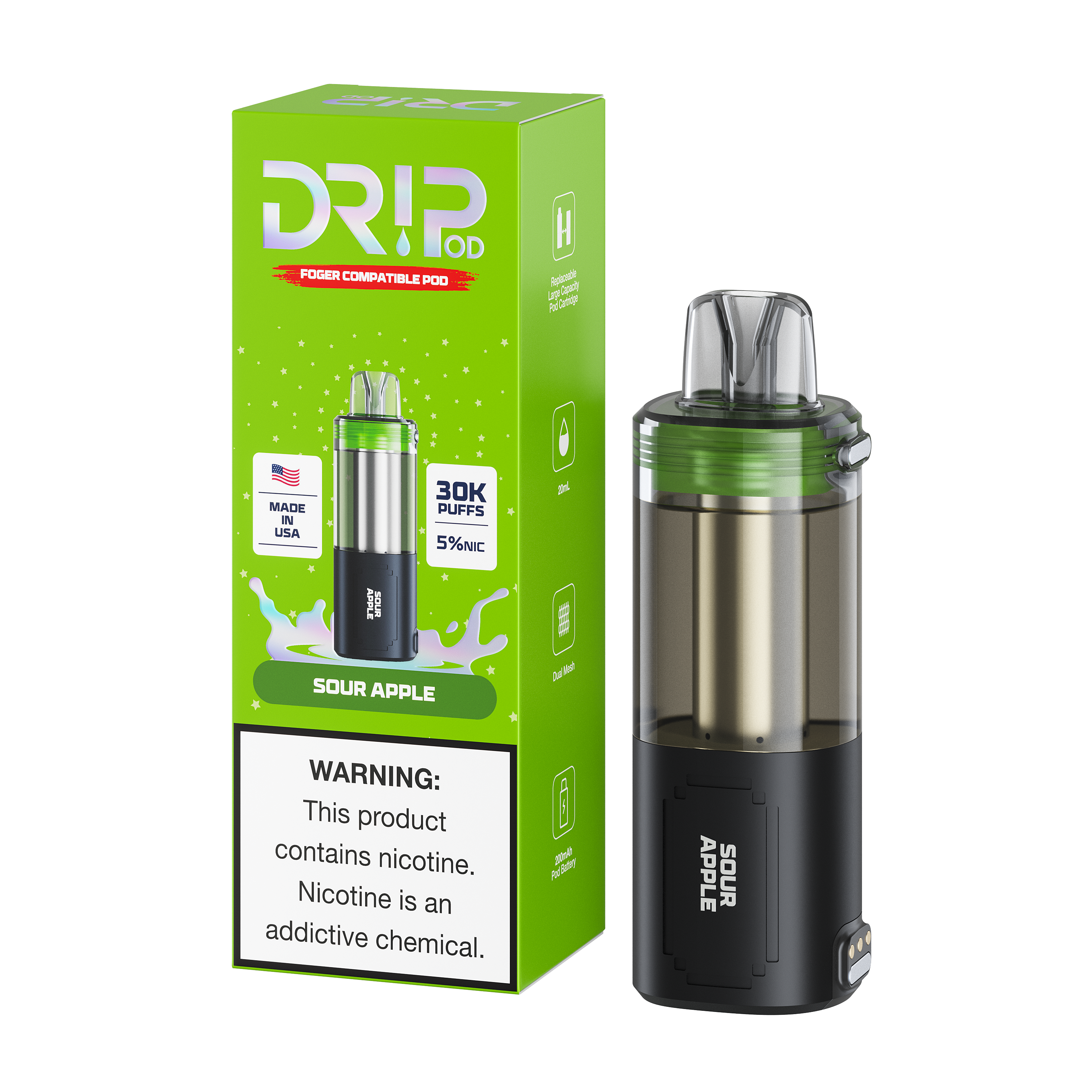 Dr!p Pod Sour Apple Replacement Pod (Foger Compatible)